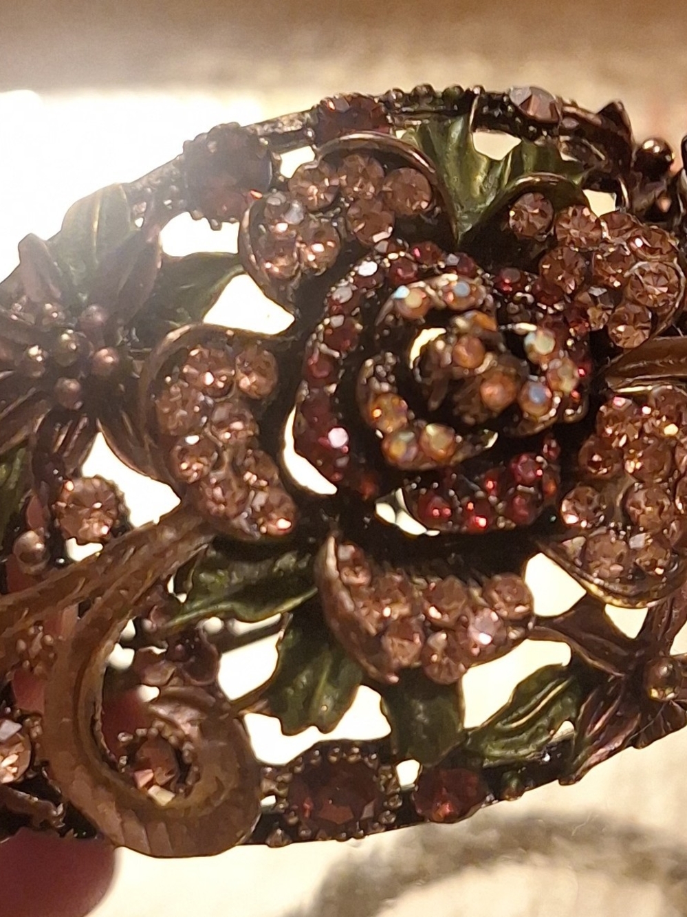 Vintage Floral Rhinestone Bracelet in Pink - Burgandy- Green - Brown